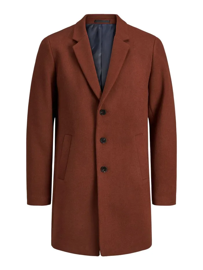 Jackets JACK and JONES Mens RECYCLED WOOL BLEND COAT Red Cappuccino