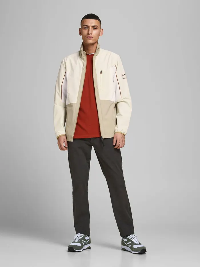 Jackets JACK and JONES Mens STAND COLLAR COLOUR BLOCK LIGHTWEIGHT JACKET Beige Silver Birch