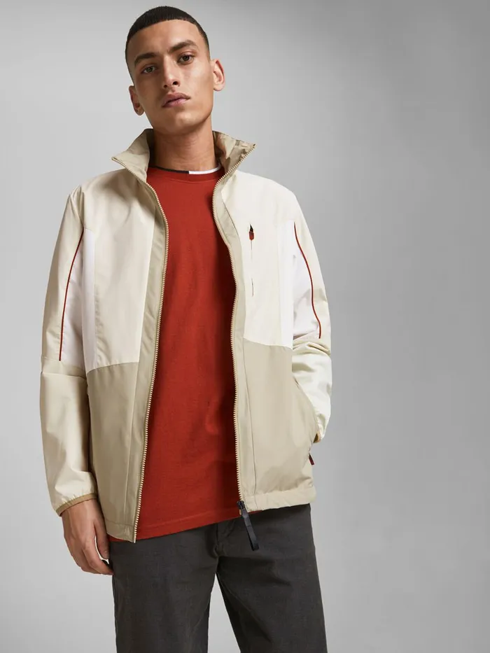 Jackets JACK and JONES Mens STAND COLLAR COLOUR BLOCK LIGHTWEIGHT JACKET Beige Silver Birch