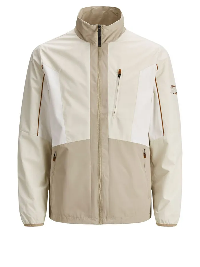 Jackets JACK and JONES Mens STAND COLLAR COLOUR BLOCK LIGHTWEIGHT JACKET Beige Silver Birch