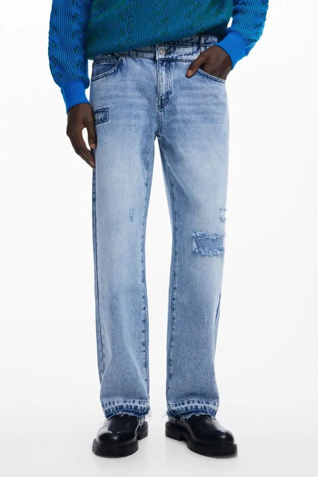 Jeans And Trousers Men Desigual Double Waistband Pants Blue