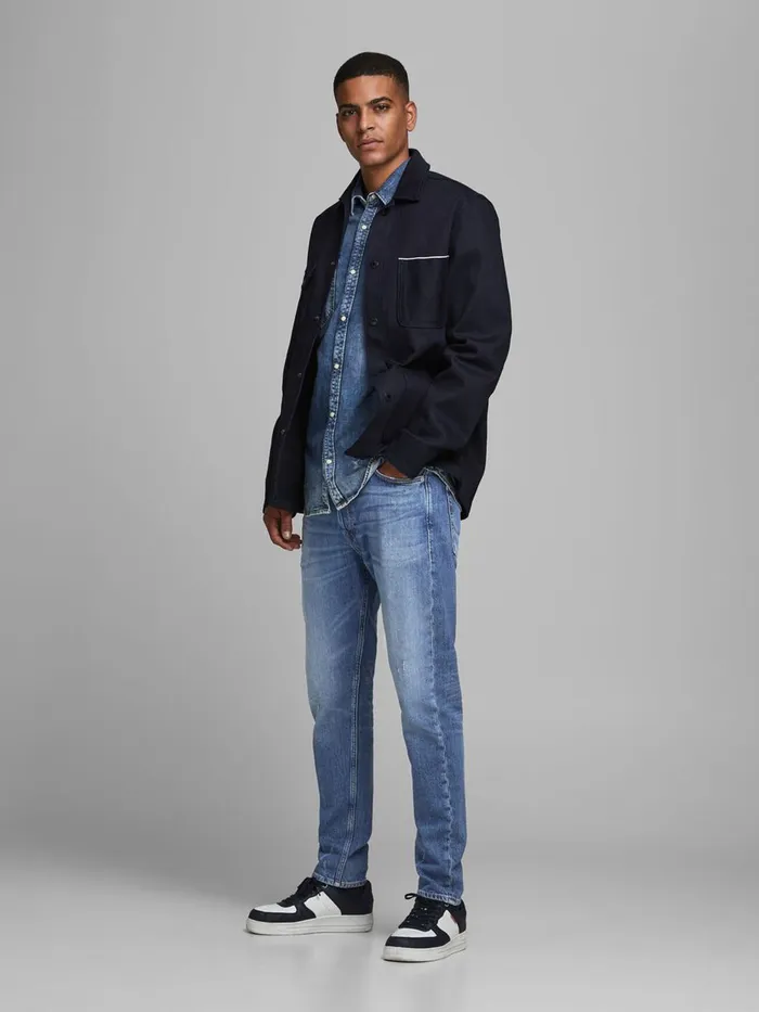 Jeans JACK and JONES Mens FRED ORIGINAL CJ 308 TAPERED FIT JEANS Blue Blue Denim