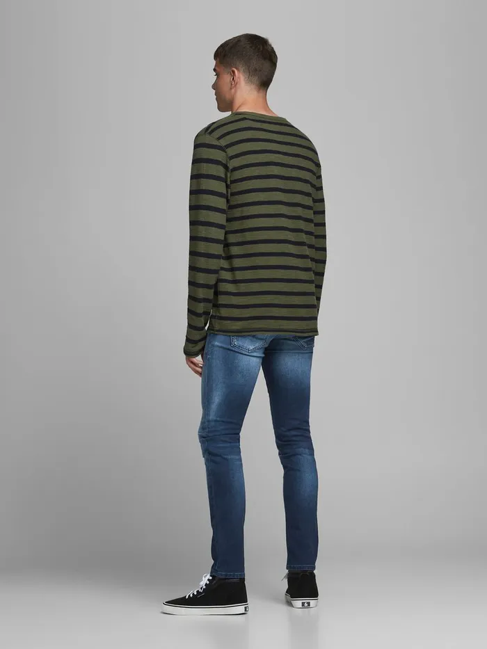 Jeans JACK and JONES Mens GLENN ORIGINAL GE 007 INDIGO KNIT SLIM FIT JEANS Blue Blue Denim