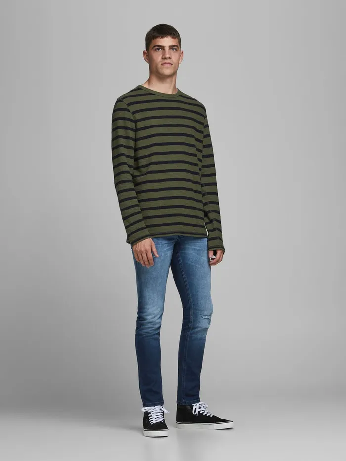 Jeans JACK and JONES Mens GLENN ORIGINAL GE 007 INDIGO KNIT SLIM FIT JEANS Blue Blue Denim