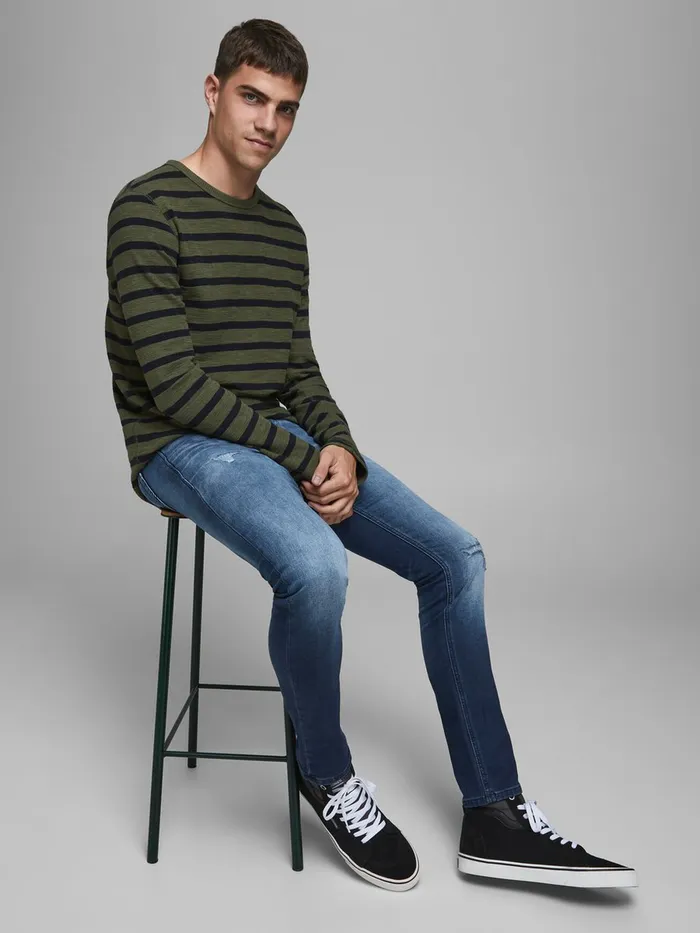 Jeans JACK and JONES Mens GLENN ORIGINAL GE 007 INDIGO KNIT SLIM FIT JEANS Blue Blue Denim
