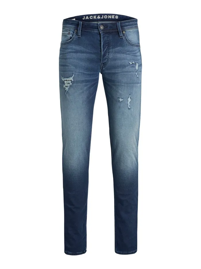 Jeans JACK and JONES Mens GLENN ORIGINAL GE 007 INDIGO KNIT SLIM FIT JEANS Blue Blue Denim