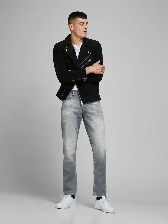 Jeans JACK and JONES Mens TIM LEON GE 067 INDIGO KNIT SLIMSTRAIGHT FIT JEANS Grey Grey Denim
