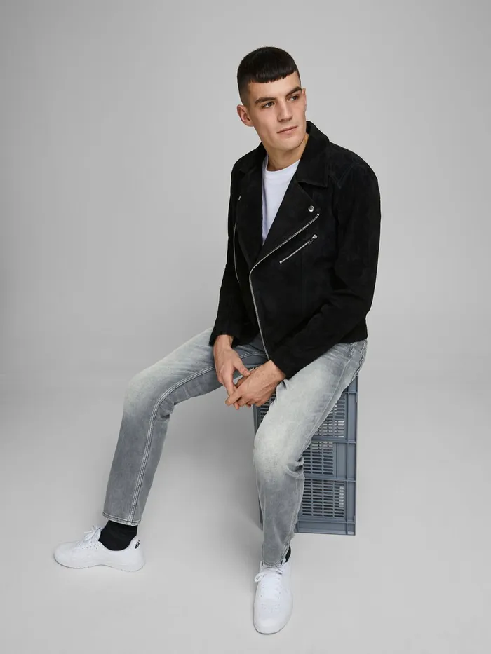 Jeans JACK and JONES Mens TIM LEON GE 067 INDIGO KNIT SLIMSTRAIGHT FIT JEANS Grey Grey Denim