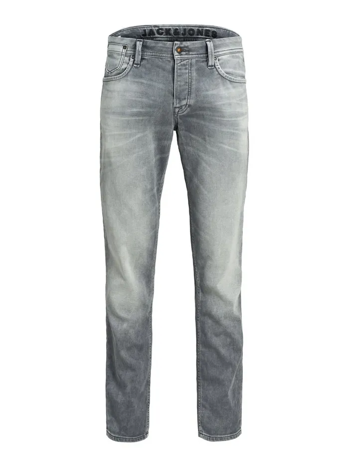Jeans JACK and JONES Mens TIM LEON GE 067 INDIGO KNIT SLIMSTRAIGHT FIT JEANS Grey Grey Denim