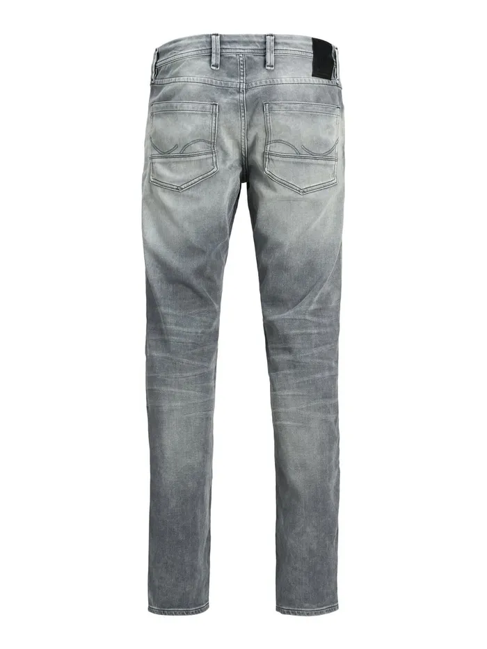 Jeans JACK and JONES Mens TIM LEON GE 067 INDIGO KNIT SLIMSTRAIGHT FIT JEANS Grey Grey Denim