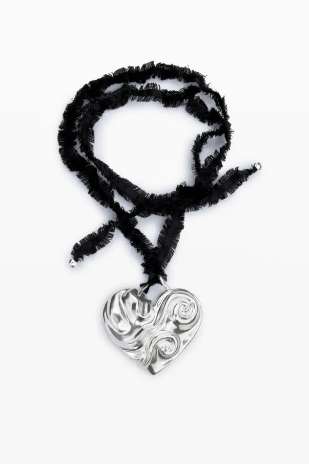Jewelry Women Desigual Zalio Silverplated Heart Pendant With Ribbon Black