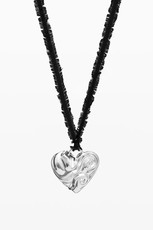 Jewelry Women Desigual Zalio Silverplated Heart Pendant With Ribbon Black