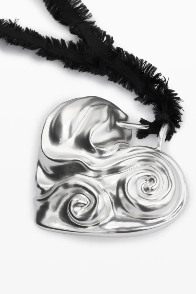 Jewelry Women Desigual Zalio Silverplated Heart Pendant With Ribbon Black