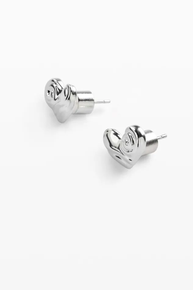 Jewelry Women Desigual Zalio Silverplated Heart Stud Earrings Black