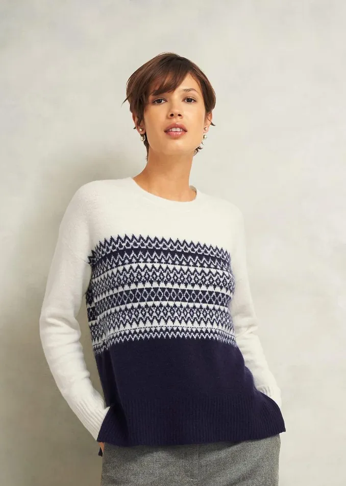 Jumpers and Cardigans Women HOBBS Lorrie Fairisle Jumper With Alpaca Ivory Navy Jumpers and Cardigans Women HOBBS Lorrie Fairisle Jumper With Alpaca Ivory Navy