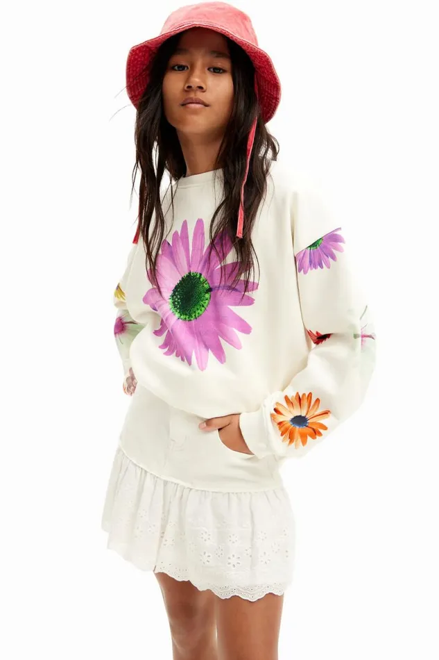 Jumpers And Sweatshirts Kids Desigual Oversize Daisy Sweatshirt White