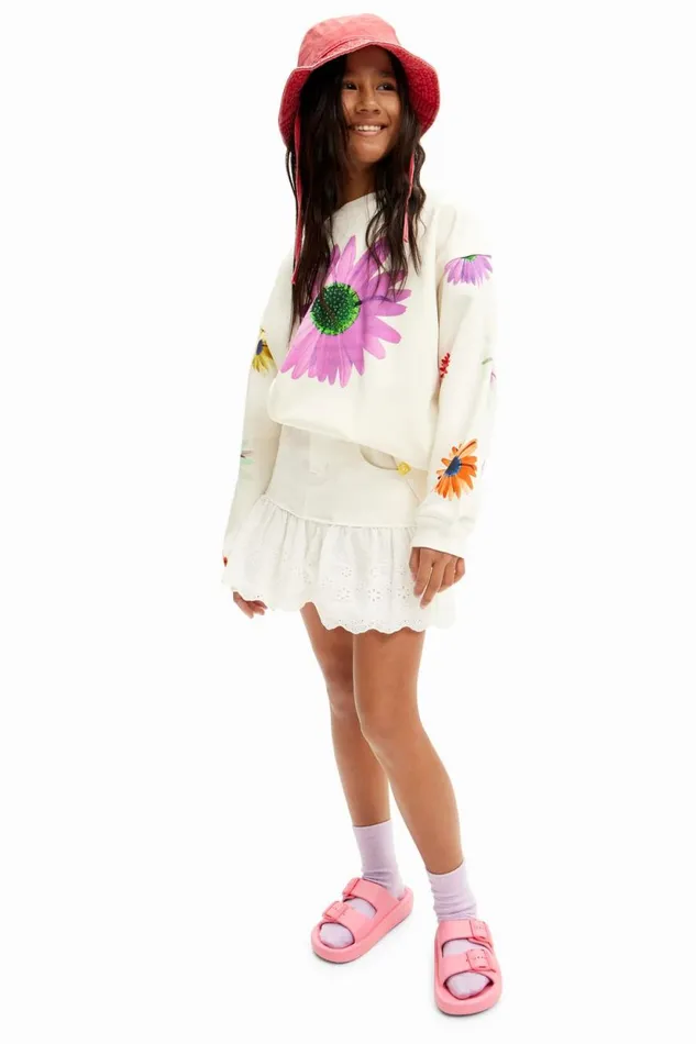 Jumpers And Sweatshirts Kids Desigual Oversize Daisy Sweatshirt White