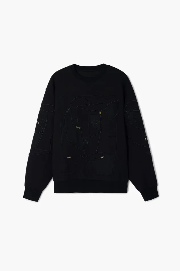 Jumpers And Sweatshirts Men Desigual Contrast Embroidered Sweatshirt Black