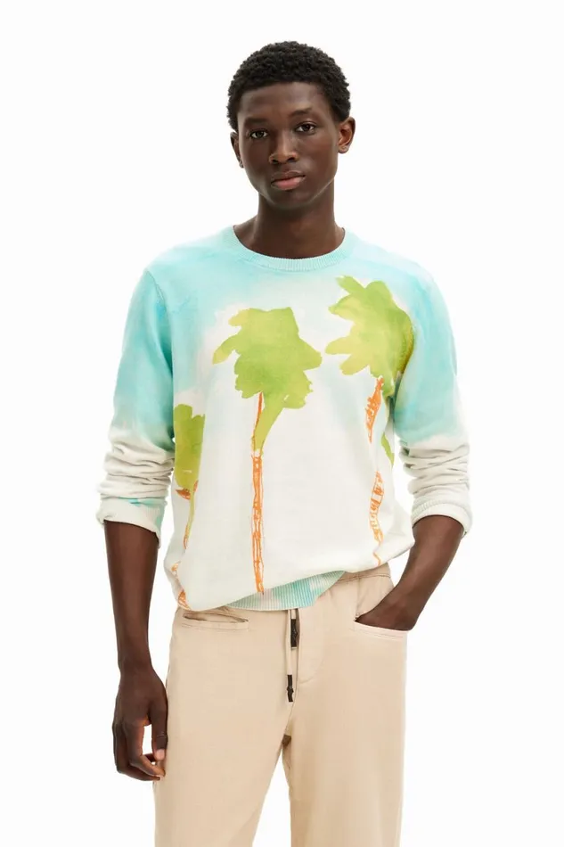 Jumpers And Sweatshirts Men Desigual Watercolor Knit Sweater White