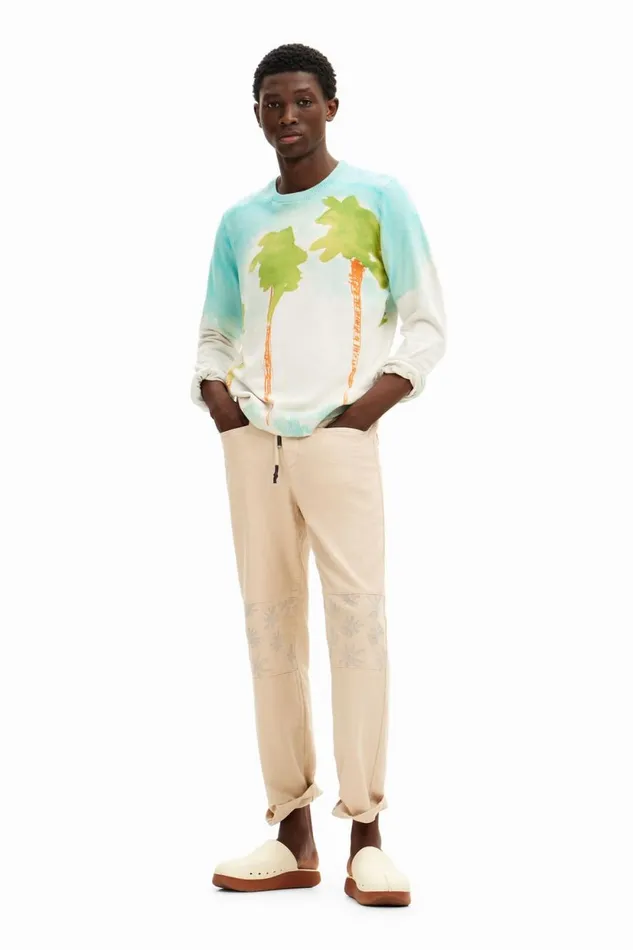 Jumpers And Sweatshirts Men Desigual Watercolor Knit Sweater White