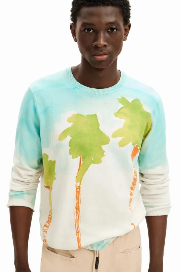 Jumpers And Sweatshirts Men Desigual Watercolor Knit Sweater White