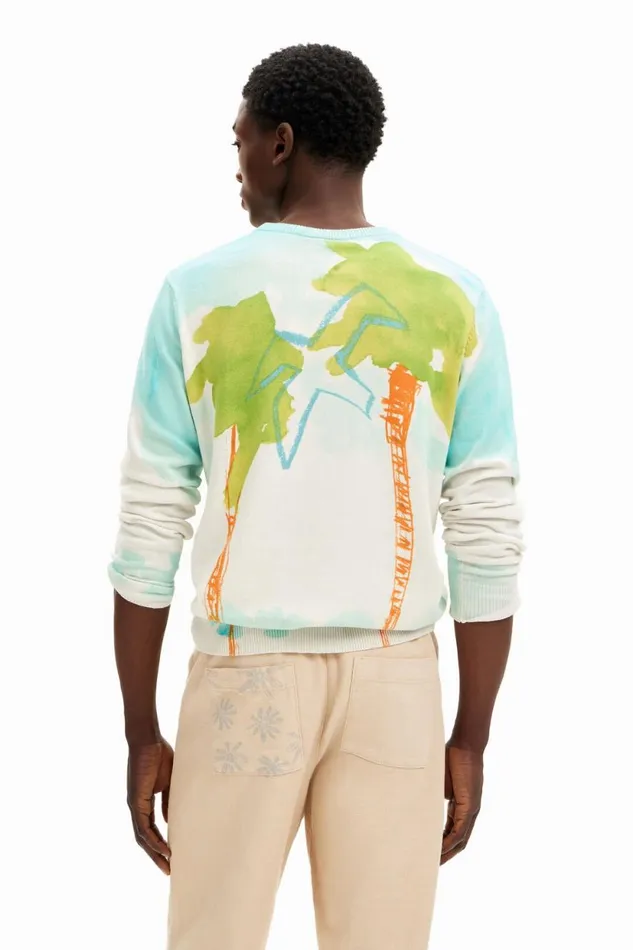 Jumpers And Sweatshirts Men Desigual Watercolor Knit Sweater White