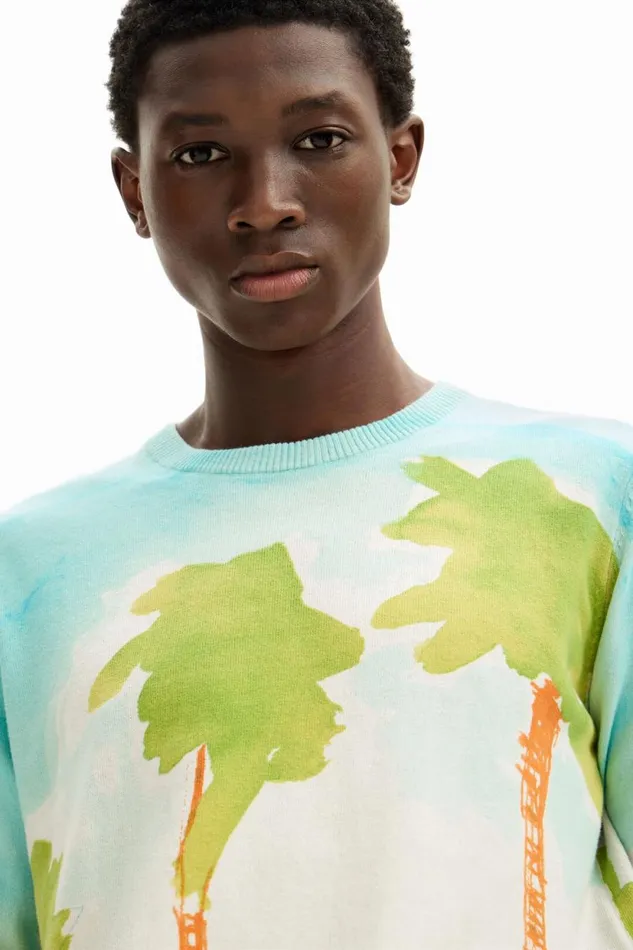 Jumpers And Sweatshirts Men Desigual Watercolor Knit Sweater White