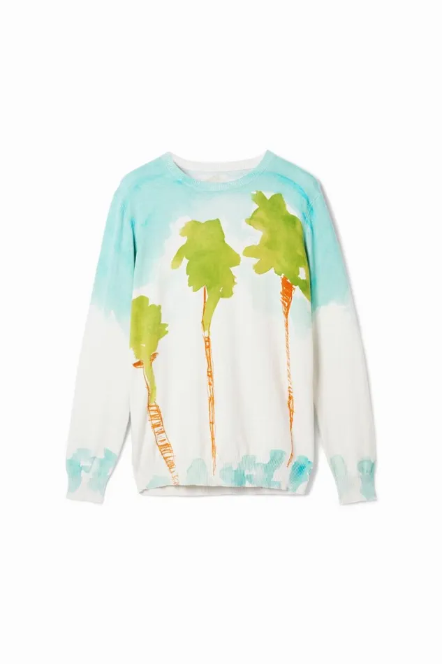Jumpers And Sweatshirts Men Desigual Watercolor Knit Sweater White