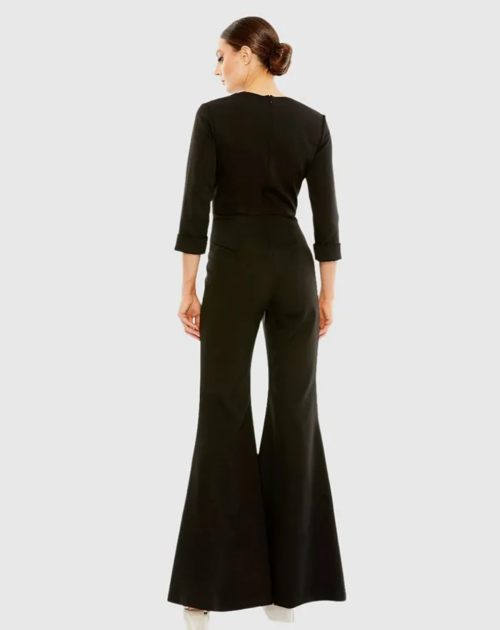 Jumpsuits and Rompers Mac Duggal Women Long Sleeve Bow Detail Wide Leg Jumpsuit Black Jumpsuits and Rompers Mac Duggal Women Long Sleeve Bow Detail Wide Leg Jumpsuit Black