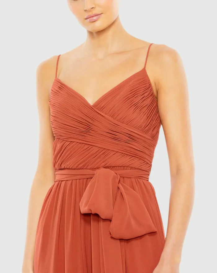 Jumpsuits and Rompers Orange Ruched Sleeveless Tie Jumpsuit Cinnamon Mac Duggal Women