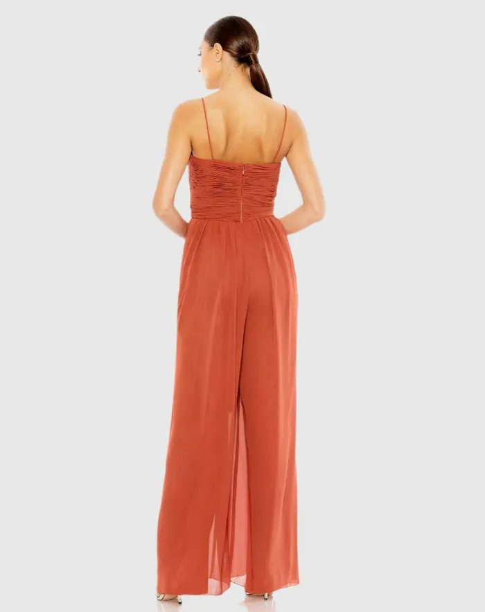Jumpsuits and Rompers Orange Ruched Sleeveless Tie Jumpsuit Cinnamon Mac Duggal Women