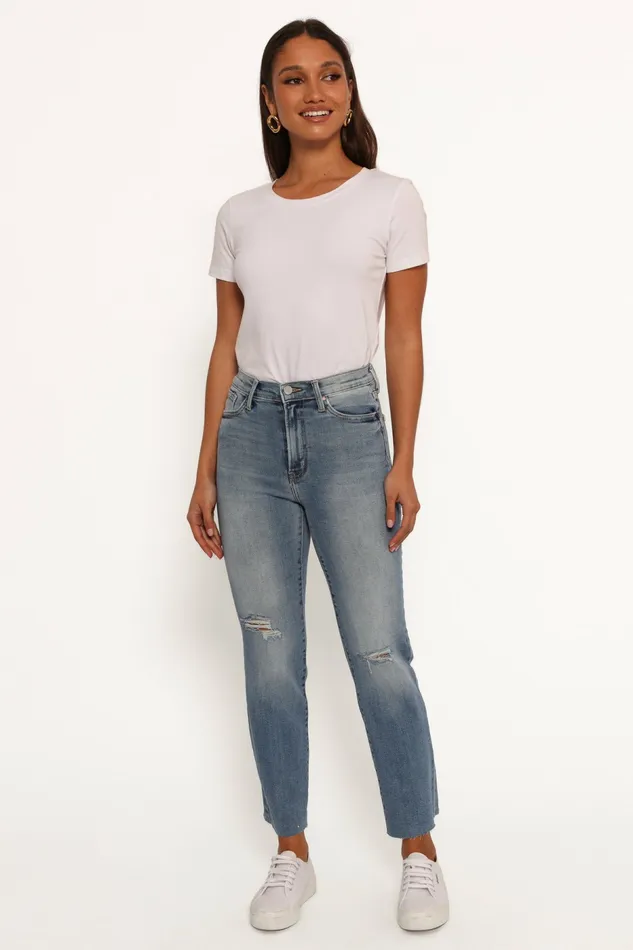 Just Black Distressed Slim Leg Jean Light Denim Women Denim Petal and Pup