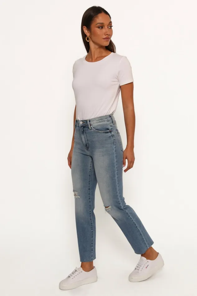 Just Black Distressed Slim Leg Jean Light Denim Women Denim Petal and Pup