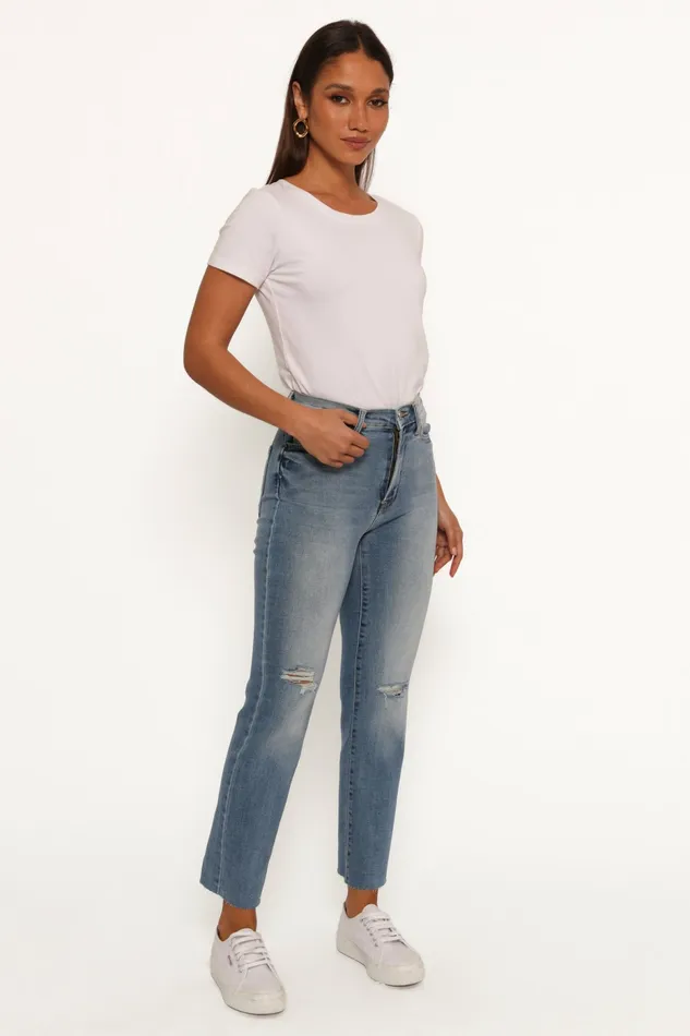 Just Black Distressed Slim Leg Jean Light Denim Women Denim Petal and Pup