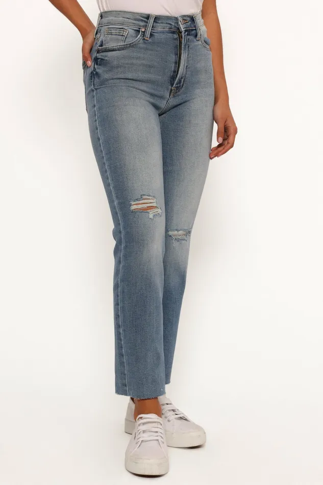 Just Black Distressed Slim Leg Jean Light Denim Women Denim Petal and Pup