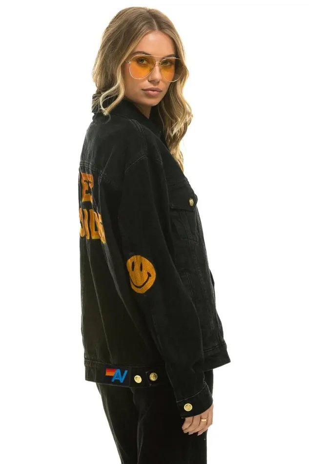 Keep Smiling Oversized Concert Denim Jacket 8211 Vintage Black WomenMen Aviator Nation Denim