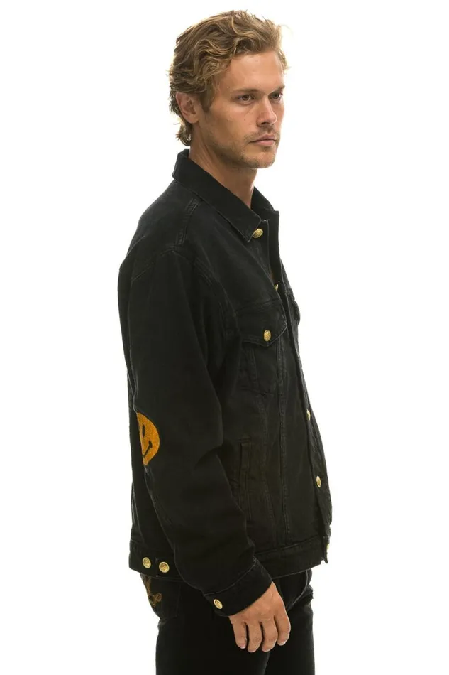 Keep Smiling Oversized Concert Denim Jacket 8211 Vintage Black WomenMen Aviator Nation Denim
