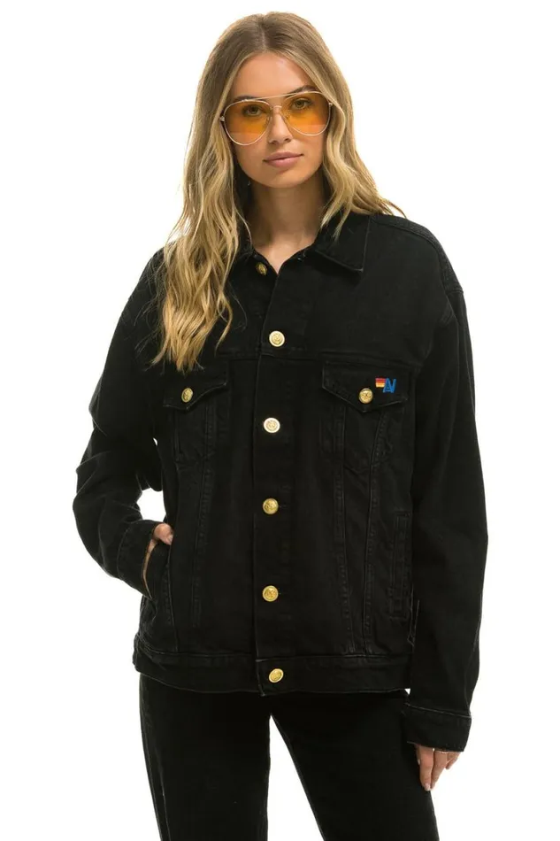 Keep Smiling Oversized Concert Denim Jacket 8211 Vintage Black WomenMen Aviator Nation Denim