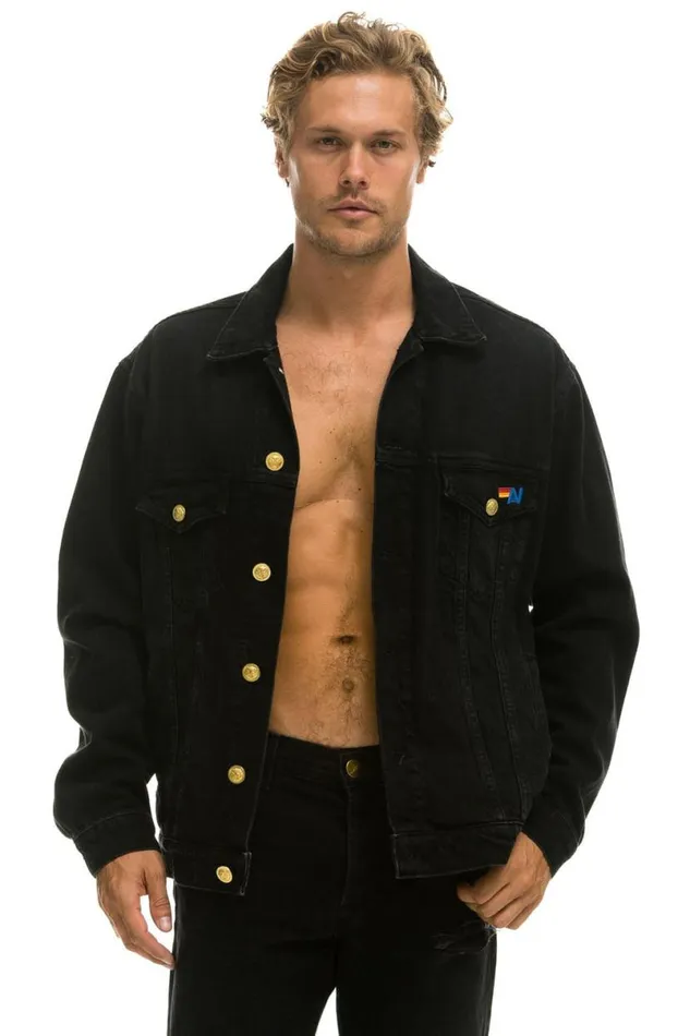 Keep Smiling Oversized Concert Denim Jacket 8211 Vintage Black WomenMen Aviator Nation Denim