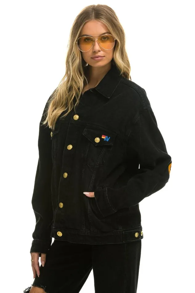 Keep Smiling Oversized Concert Denim Jacket 8211 Vintage Black WomenMen Aviator Nation Denim
