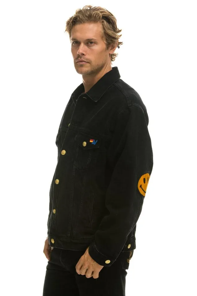 Keep Smiling Oversized Concert Denim Jacket 8211 Vintage Black WomenMen Aviator Nation Denim