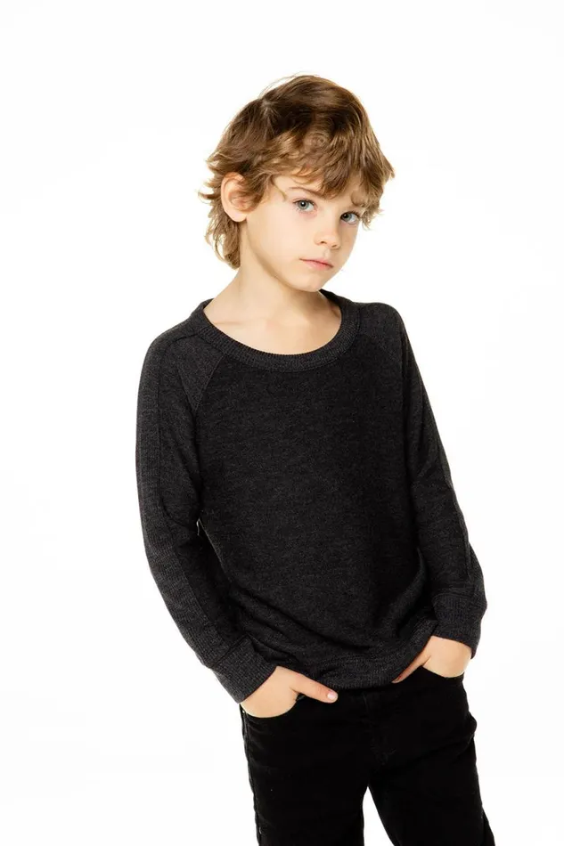Kids Chaser Brand Boys Boys Cozy Knit Long Sleeve Rib Panel Raglan Pullover