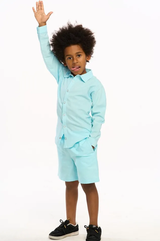 Kids Chaser Brand Boys Nichola Long Sleeve Button Down 8211 Clear Blue