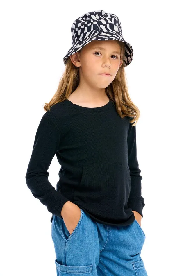 Kids Chaser Brand Boys Thermal Long Sleeve Crew Neck Shirttail Tee With Kanga Pocket