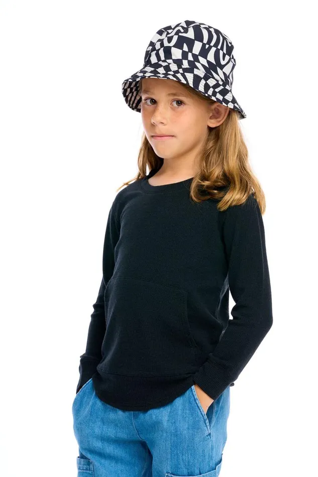 Kids Chaser Brand Boys Thermal Long Sleeve Crew Neck Shirttail Tee With Kanga Pocket