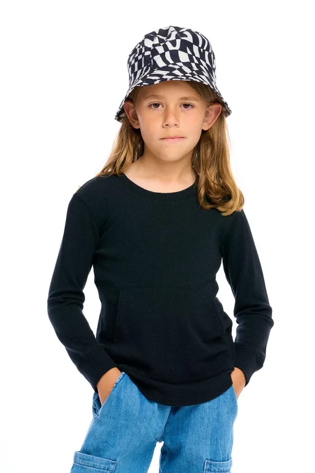 Kids Chaser Brand Boys Thermal Long Sleeve Crew Neck Shirttail Tee With Kanga Pocket