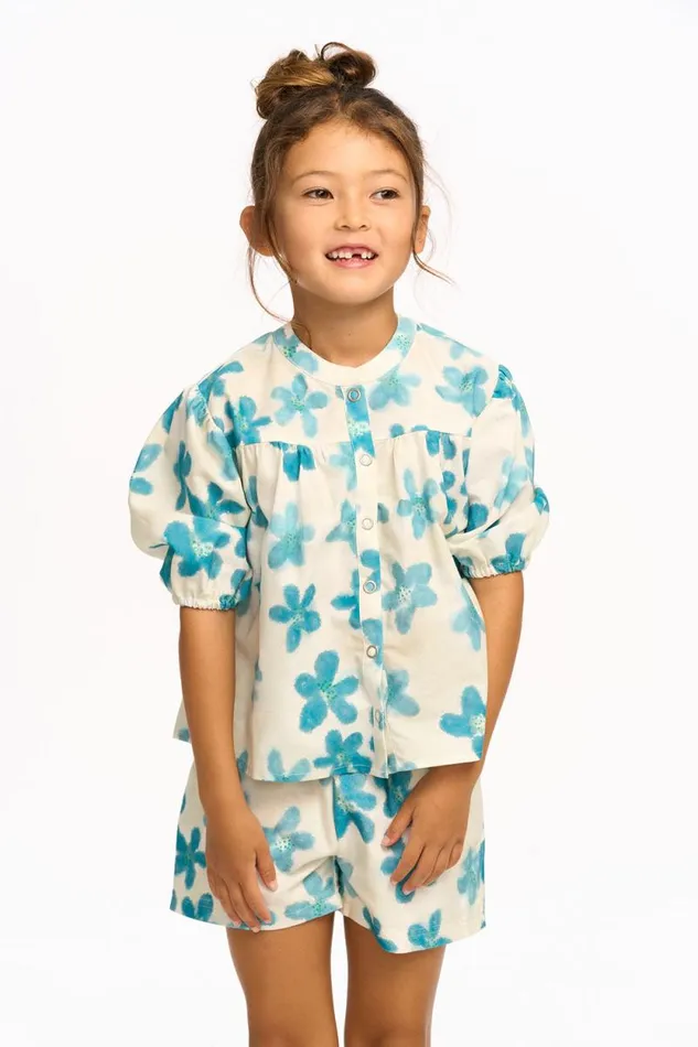 Kids Chaser Brand Girls Blue Watercolor Floral Top
