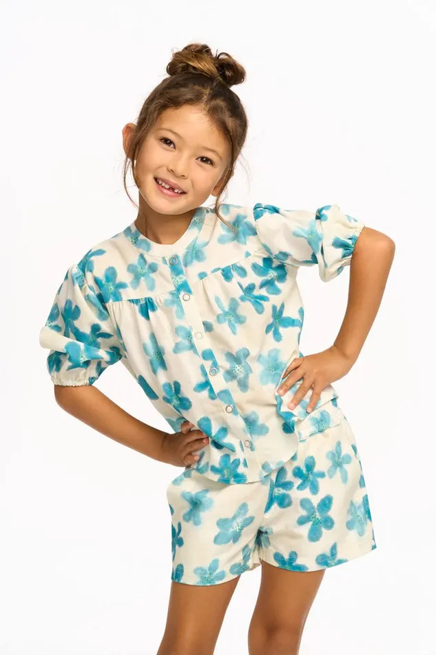 Kids Chaser Brand Girls Blue Watercolor Floral Top