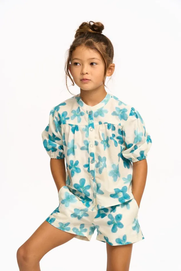 Kids Chaser Brand Girls Blue Watercolor Floral Top
