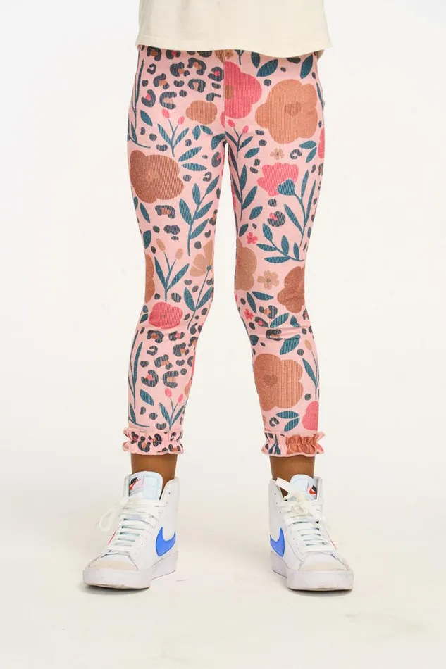 Kids Chaser Brand Girls Bottom Ruffle Floral and Leopard Print Legging